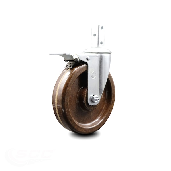 6 Inch High Temp Phenolic Swivel 3/4 Inch Square Stem Caster Total Lock Brake